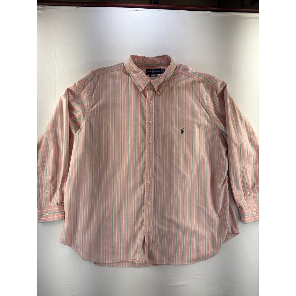 Polo Ralph Lauren Classic Fit Striped Oxford Shirt Pink green Mens 3XB Big Tall